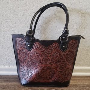 Tooled genuine leather purse